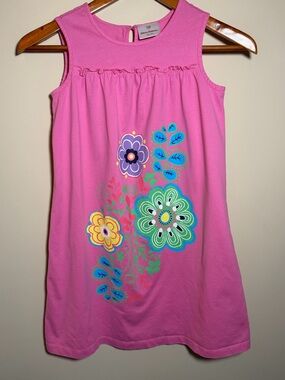 Hanna Andersson Girls Dress Size 130 Pink Floral Sleeveless Cotton Knit Shift